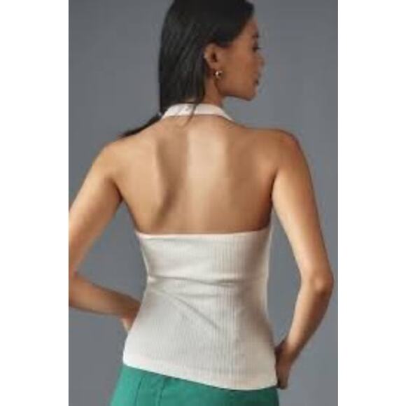Anthropologie NWT Citizens of Humanity Julien White Ribbed Halter Tank Top XL - Picture 3 of 9